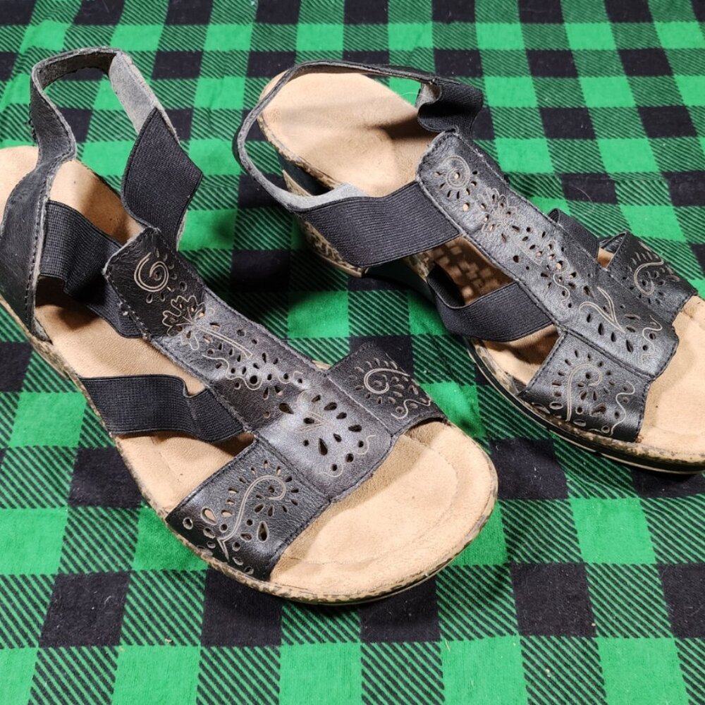Rieker Black Strappy Sandal Wedge Platform